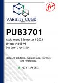 PUB3701  Assignment 2 (DETAILED ANSWERS) Semester 1 2024 - DISTINCTION GUARANTEED