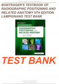 BONTRAGER'S TESTBOOK OF RADIOGRAPHIC POSITIONING AND RELATED ANATOMY 9TH EDITION LAMPIGNANO TEST BANK