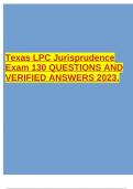 Texas LPC Jurisprudence Exam 130 QUESTIONS AND VERIFIED ANSWERS 2023.