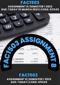 FAC1503 Assignment 8 Answers (611345) Due: TODAY 15 May 2023 