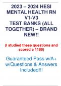 2023 – 2024 HESI MENTAL HEALTH RN V1-V3 TEST BANKS (ALL TOGETHER) – BRAND NEW!!