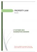 27 OCTOBER 2023 EXAM ANSWERS - Property Law (PVL3701)