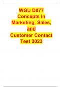 WGU D077 Concepts in Marketing, Sales, and Customer Contact Test 2023/2024