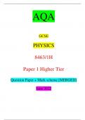 AQA GCSE PHYSICS 8463/1H Paper 1 Higher Tier Question Paper + Mark scheme [MERGED] June 2022 *jun2284631H01* IB/H/Jun22/E12 8463/1H For Examiner’s Use Question Mark 1