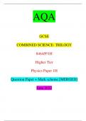 AQA GCSE COMBINED SCIENCE: TRILOGY 8464/P/1H Higher Tier Physics Paper 1H Question Paper + Mark scheme [MERGED] June 2022 *jun228464p1h01* IB/M/Jun22/E13 8464/P/1H For Examiner’s Use Question Mark