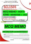 SCL1501 MCQ MEMO - MAY/JUNE 2023 - SEMESTER 1 - UNISA - (DISTINCTION GUARANTEED!)