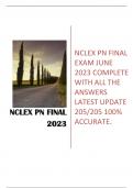 NCLEX PN FINAL EXAM JUNE 2023 COMPLETE WITH ALL THE ANSWERS LATEST UPDATE 205/205 100% ACCURATE.