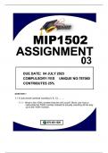 MIP1502 ASSIGNMENT 03 DUE DATE 04 JULY 