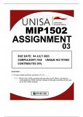 MIP1502 ASSIGNMENT 03 DUE DATE 04JULY 2023