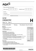 AQA GCSE MAY 2023 TRIPLE SCIENCE CHEMISTRY HIGHER  TIER 8462 PAPER 1 ACTUAL PAPER