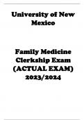 University of New Mexico  Family Medicine Clerkship Exam (ACTUAL EXAM) 2023/2024