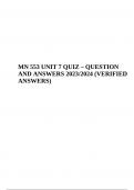MN 553 UNIT 7 QUIZ – QUESTION AND ANSWERS 2023/2024 (VERIFIED ANSWERS)