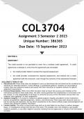 COL3704 Assignment 3 (ANSWERS) Semester 2 2023 (386365) - DISTINCTION GUARANTEED