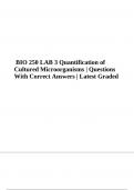 BIO 250 LAB 3 Quantification of Cultured Microorganisms | Questions With Correct Answers 2023/2024 (Latest Graded A+)