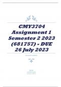 CMY3704 Assignment 1 Semester 2 2023 (681757) - DUE 26 July 2023