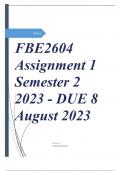 FBE2604 Assignment 1 Semester 2 2023 - DUE 8 August 2023