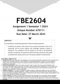 FBE2604 Assignment 1 (ANSWERS) Semester 1 2024 (670111) - DISTINCTION GUARANTEED