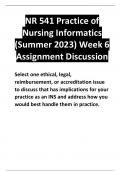 NR 541 Practice of Nursing Informatics (Summer 2023) Week 6 Assignment Discussion Select one ethical, legal, reimbursement, or accreditation issue to discuss that has implications for your practice as an INS and address how you would best handle them in p