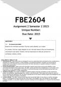 FBE2604 Assignment 2 (ANSWERS) Semester 2 2023 - DISTINCTION GUARANTEED