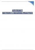 ATI TEAS 7 SECTION 1 READING  COMPREHENSION LATEST COMPLETE SOLUTION RATED A+