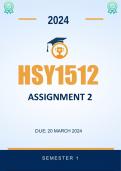 HSY1512 Assignment 2 Due 20 March 2024