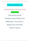 Pearson Edexcel Merged Question Paper + Mark Scheme (Results) Summer 2022 Pearson Edexcel GCSE In Religious Studies B Short Course  (3RB0) Paper 2: Area of Study 2 – Religion, Peace and Conflict Option 2F: Judaism Centre Number Candidate Number *P71274A01