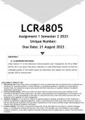 LCR4805 Assignment 1 (ANSWERS) Semester 2 2023 - DISTINCTION GUARANTEED