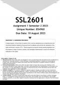 SSL2601 Assignment 1 (ANSWERS) Semester 2 2023 (854960) - DISTINCTION GUARANTEED ( 4 Answers provided)