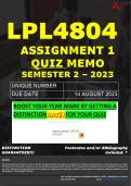LPL4804 ASSIGNMENT 1 QUIZ MEMO - SEMESTER 2 - 2023 - UNISA - DUE DATE: - 14 AUGUST 2023 (100% PASS - GUARANTEED) 