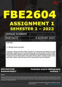 FBE2604 ASSIGNMENT 1 MEMO - SEMESTER 2 - 2023 - UNISA - DUE DATE: - 8 AUGUST 2023 (DETAILED MEMO – FULLY REFERENCED – 100% PASS - GUARANTEED) 