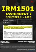 IRM1501 ASSIGNMENT 2 MEMO - SEMESTER 2 - 2023 - UNISA - DUE DATE: - (DETAILED MEMO – FULLY REFERENCED – 100% PASS - GUARANTEED) 