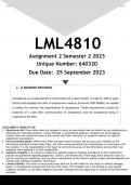 LML4810 Assignment 2 (ANSWERS) Semester 2 2023 - DISTINCTION GUARANTEED