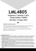LML4805  Assignment 1 (ANSWERS) Semester 2 2023 - DISTINCTION GUARANTEED