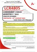 LCR4805 ASSIGNMENT 1 MEMO - SEMESTER 2 - 2023 - UNISA - (DETAILED ANSWERS WITH REFERENCES - DISTINCTION GUARANTEED) – DUE DATE: - 21 AUGUST 2023 