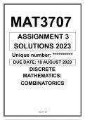 MAT3707 ASSIGNMENT 3 SOLUTIONS 2023 UNISA DISCRETE MATHEMATICS AND COMBINATORICS 