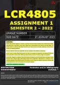 LCR4805 ASSIGNMENT 1 MEMO - SEMESTER 2 - 2023 - UNISA - DUE DATE: - 21 AUGUST 2023 (DETAILED MEMO – FULLY REFERENCED – 100% PASS - GUARANTEED) 
