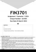 FIN3701 Assignment 1 (ANSWERS) Semester 1 2024 (621003)- DISTINCTION GUARANTEED