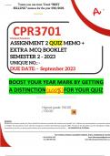 CPR3701 ASSIGNMENT 2 QUIZ MEMO - SEMESTER 2 - 2023 - UNISA - (UNIQUE NUMBER: - ) (DISTINCTION GUARANTEED) – DUE DATE SEPTEMBER 2023