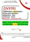 CIV3701 ASSIGNMENT 2 QUIZ MEMO - SEMESTER 2 - 2023 - UNISA - (UNIQUE NUMBER: - 866224) (DISTINCTION GUARANTEED) – DUE DATE 4 SEPTEMBER 2023