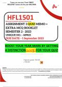 HFL1501 ASSIGNMENT 3 QUIZ MEMO - SEMESTER 2 - 2023 - UNISA - (UNIQUE NUMBER: - 689821 ) (DISTINCTION GUARANTEED) – DUE DATE 1 SEPTEMBER 2023