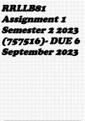 RRLLB81 Assignment 1 Semester 2 2023 (757516)- DUE 6 September 2023