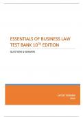 ESSENTIALS OF BUSINESS LAW TEST BANK 10TH EDITION | QUESTIONS & ANSWERS WITH EXPLANATIONS (GRADED A+) | LATEST VERSION 2023