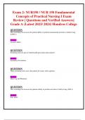 Exam 2: NUR150 / NUR 150 Fundamental Concepts of Practical Nursing I Exam Review | Questions and Verified Answers| Grade A (Latest 2023/ 2024) Hondros College