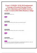 Exam 1: NUR150 / NUR 150 Fundamental Concepts of Practical Nursing I Exam Review | Questions and Verified Answers| Grade A (Latest 2023/ 2024) Hondros College