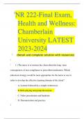 NR 222-Final Exam, Health and Wellness: Chamberlain University LATEST 2023-2024