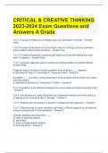 CRITICAL & CREATIVE THINKING 2023-2024 Exam Questions and Answers A Grade 