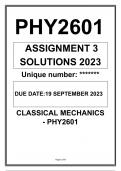 PHY2601 ASSIGNMENT 3 SOLUTIONS 2023 UNISA Classical Mechanics - PHY2601