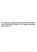 Test Bank For Fundamentals of Nursing 10th Edition Taylor (2023/2024) Chapter 1-47 | Complete Questions and Answers A+.