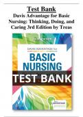 Test Bank for Davis Advantage for Basic Nursing: Thinking, Doing, and Caring 3rd Edition  by Treas - All Chapters (1-41)| A+ ULTIMATE GUIDE 2023