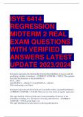 ISYE 6414  REGRESSION  MIDTERM 2 REAL  EXAM QUESTIONS  WITH VERIFIED  ANSWERS LATEST  UPDATE 2023/2024